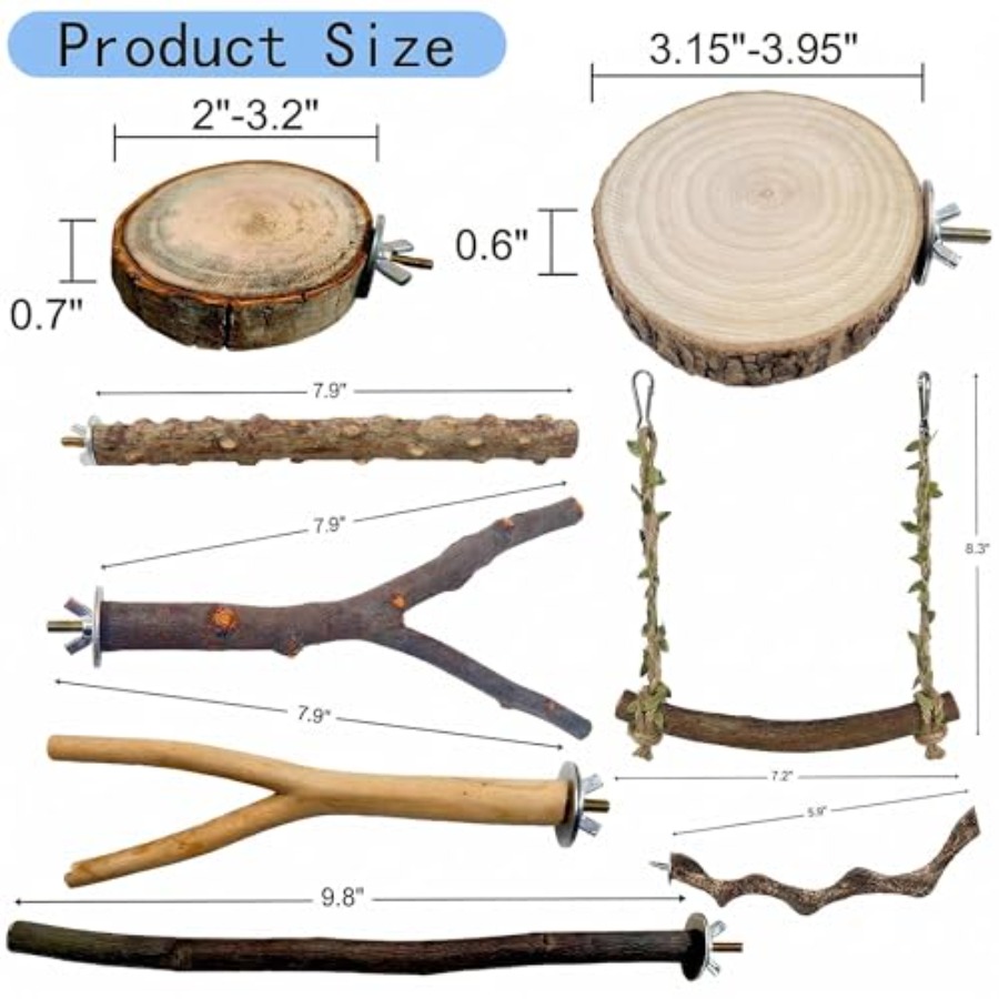 8PCS natural wood bird perches - Health & Wellness Unlimited recension och pris